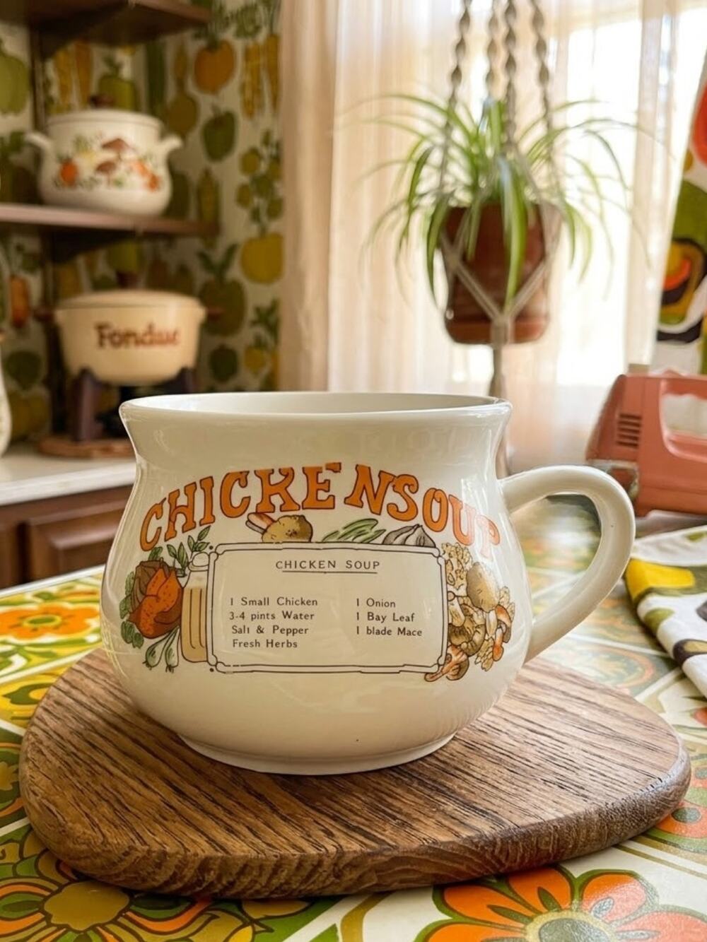 Vintage Dat’l Do It Chicken Soup Recipe Mug 16oz Retro Ceramic